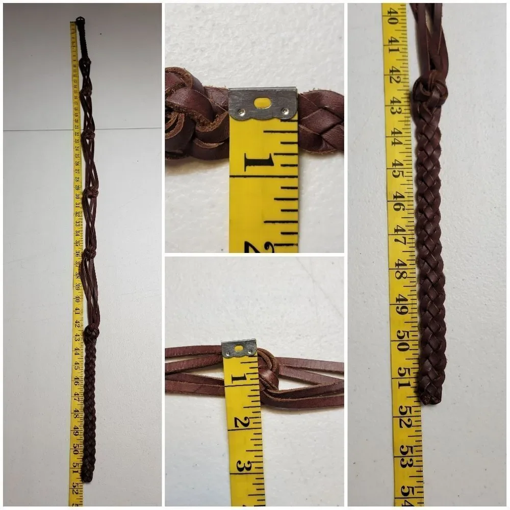 Vintage Plus Size Braided Brown Leather Belt Boho Waist 43-51